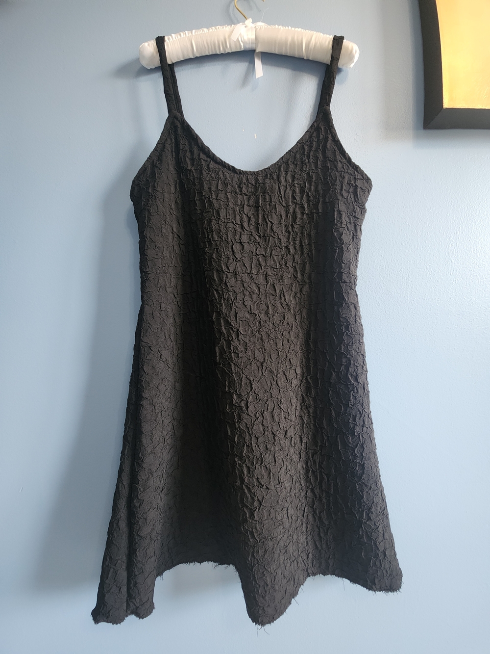Textured Black Mini Slip Dress